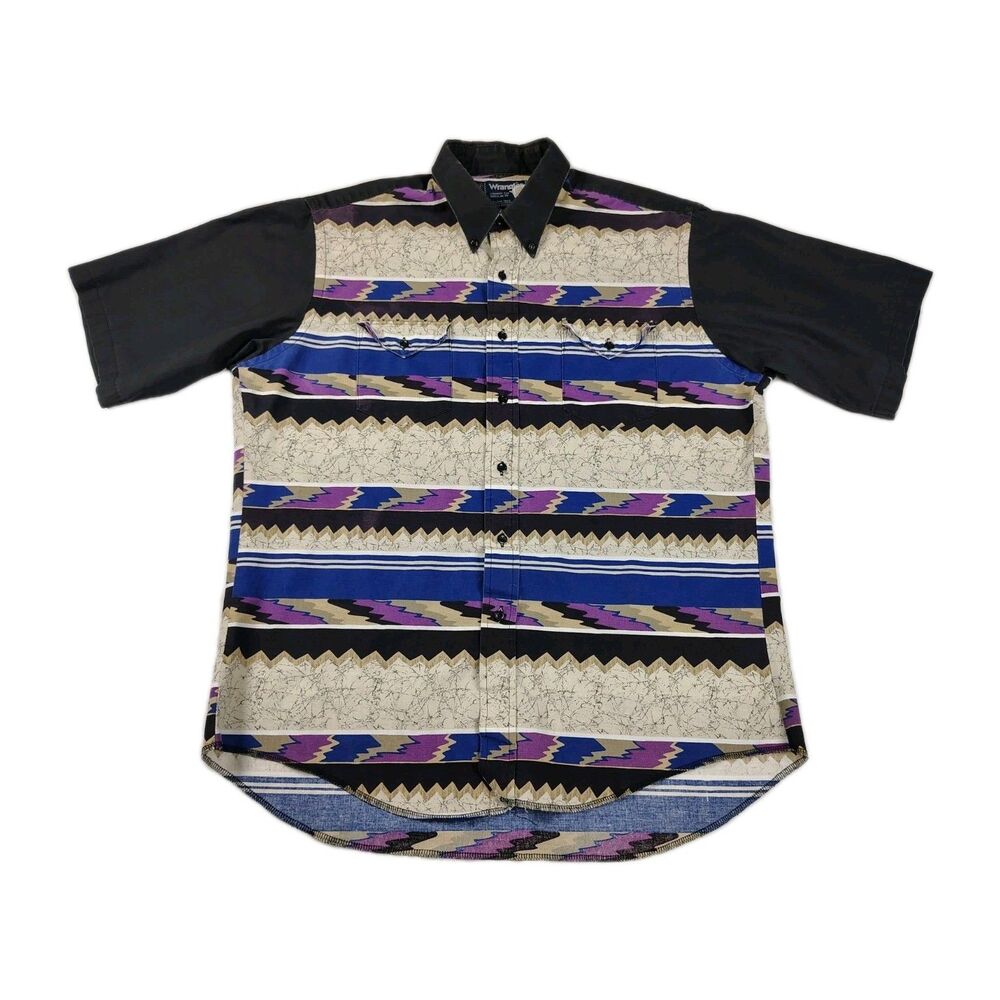 Wrangler Men’s Aztec Southwest Western Short Sleeve Shirt Sz 17 Cowboy Vintage